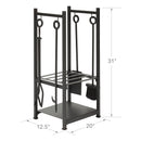 Black Wrought Iron Log Holder with Fire Tools with Ring Handles | UniFlame
