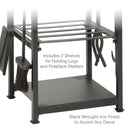 Black Wrought Iron Log Holder with Fire Tools with Ring Handles | UniFlame