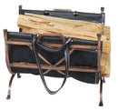 Antique Copper Finish Wrought Iron Log Holder with Black Leather Carrier | UniFlame