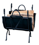 Deluxe Black Wrought Iron Log Holder with Canvas Carrier | UniFlame