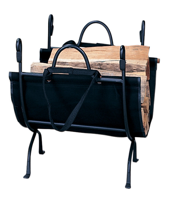 UniFlame Deluxe Black Wrought Iron Log Holder with Canvas Carrier