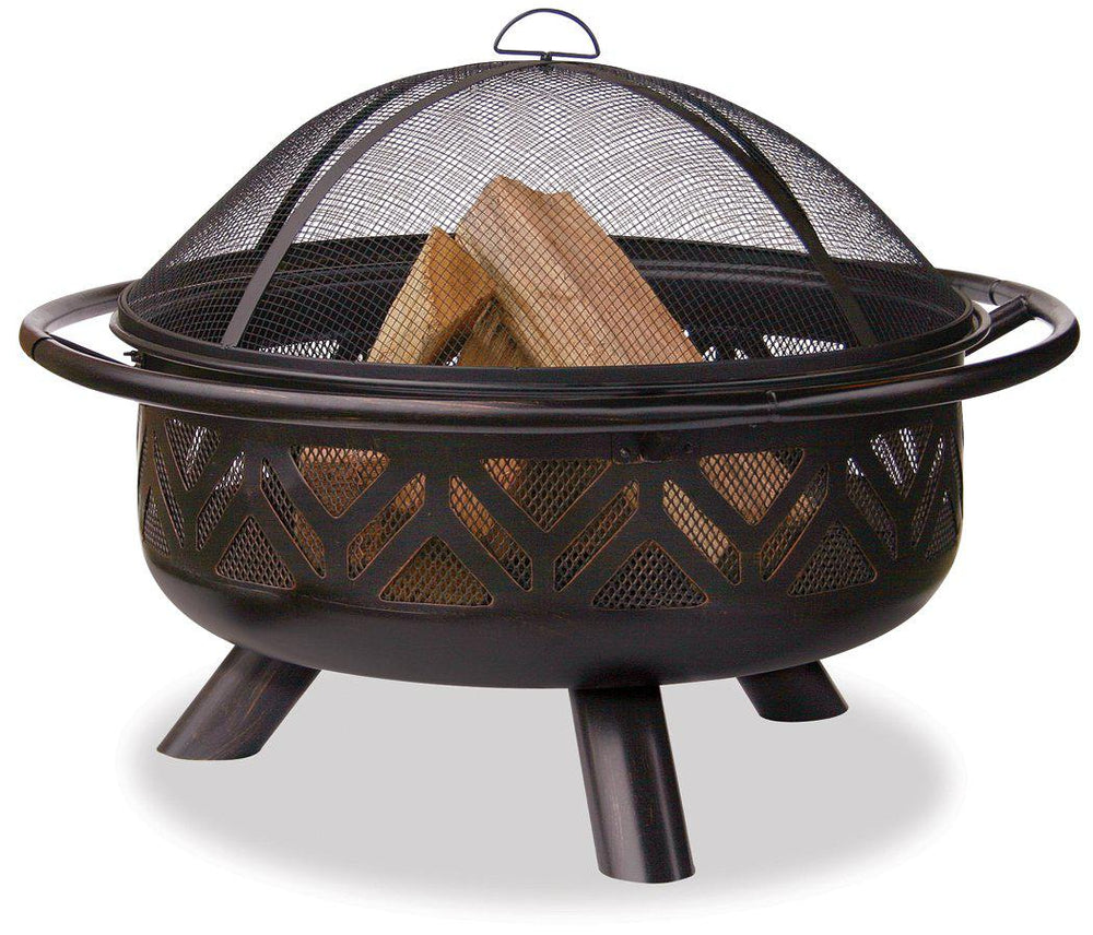 Wood Burning Fire Pit 30-Inch, Bronze, Geometric Design