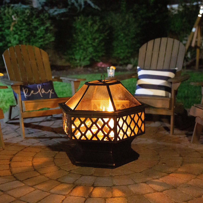 Endless Summer 24 in. Hex Shaped Outdoor Fire Bowl with Lattice, Oil Rubbed Bronze